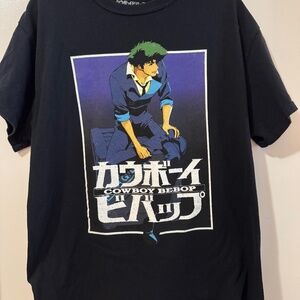 Sunrise Men's Black Graphic Print Cowboy Bebop Spike T-Shirt L Y2K Vintage